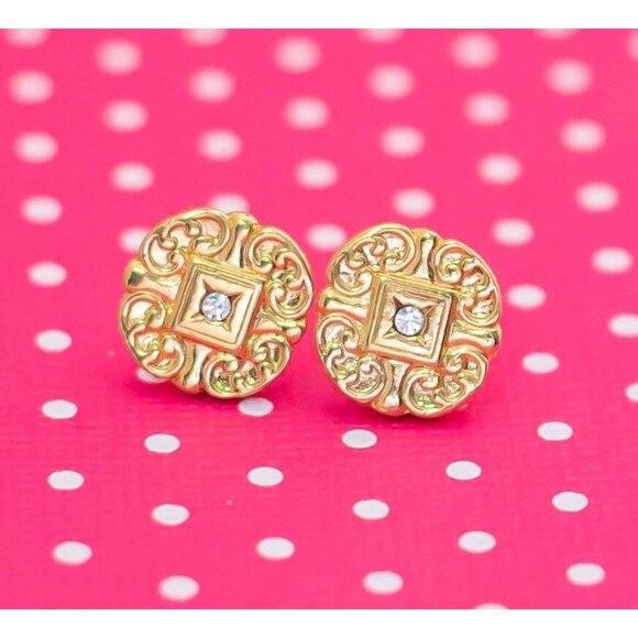 Vintage Victorian Rhinestone Center Stud Earrings by Avon - P7 - Picture 1 of 2